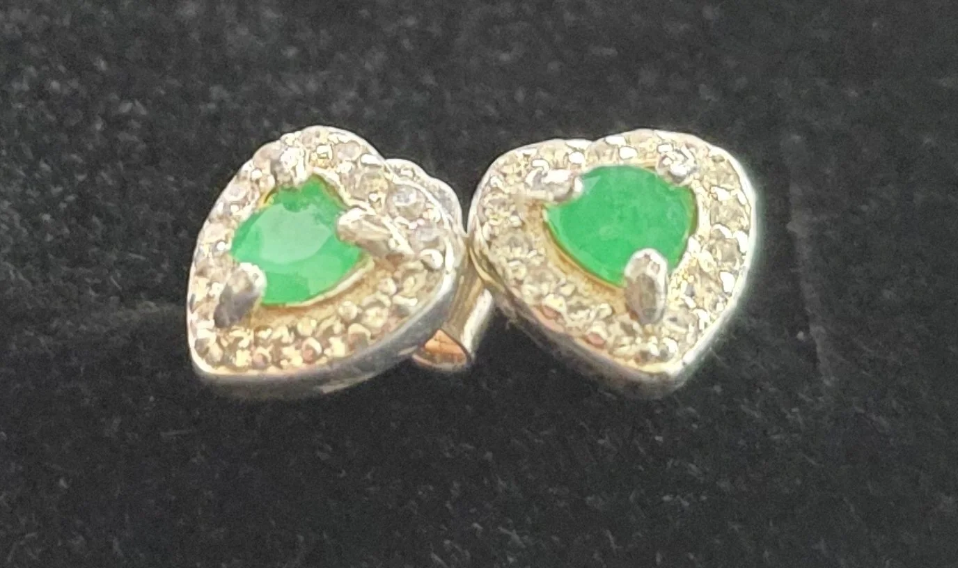 Moonlight Muzo Heart Emerald Stud Earrings – .925 Sterling Silver
