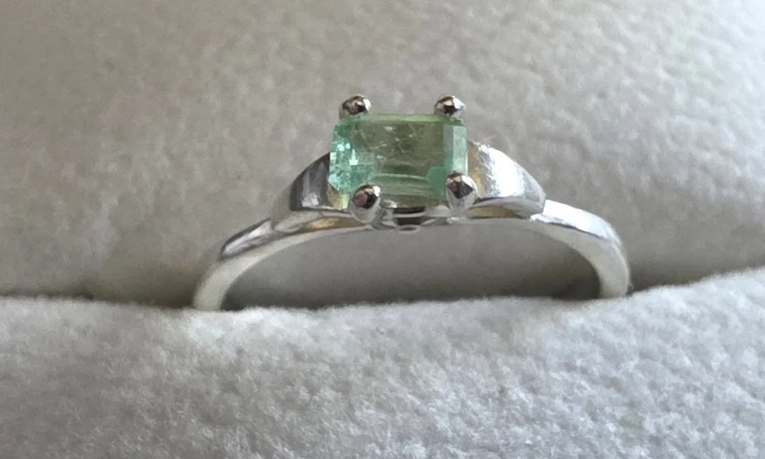 Moonlight Muzo Emerald Solitaire Ring – .925 Sterling Silver (Size 6.5)