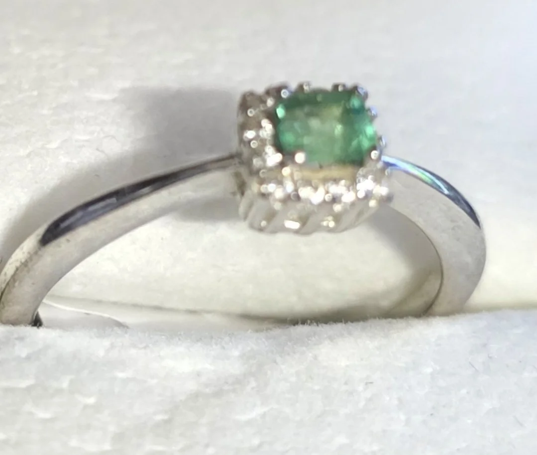 Moonlight Muzo Square Emerald Halo Ring – .925 Sterling Silver (Size 6)