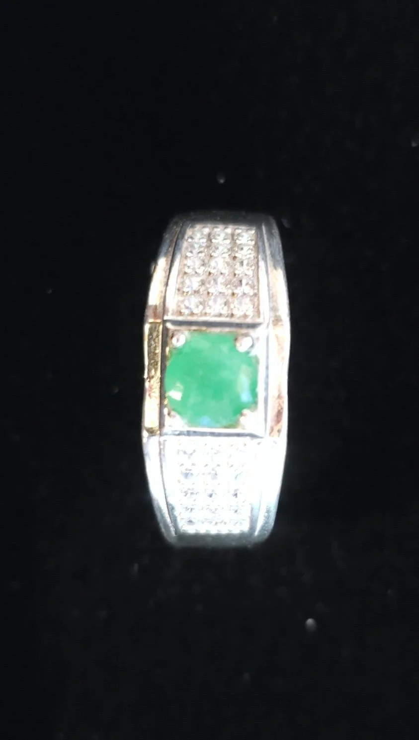 Moonlight Muzo Emerald Pavé Ring – .925 Sterling Silver (Size 12)