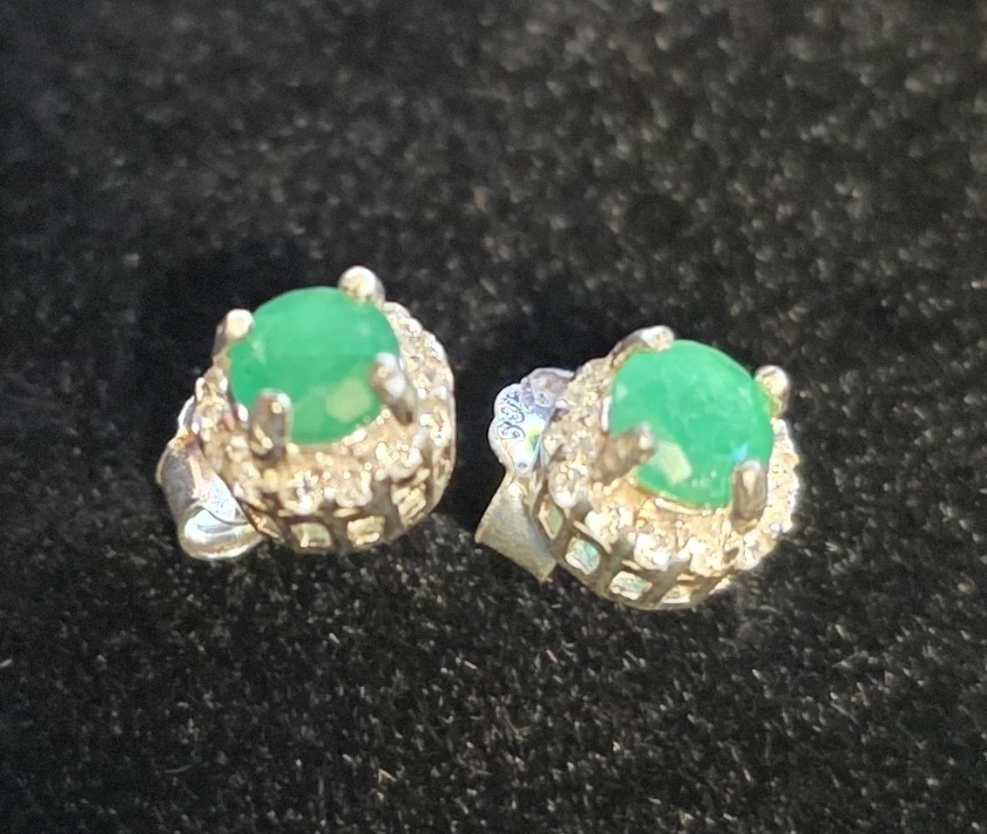 Moonlight Muzo Round Emerald Halo Stud Earrings – .925 Sterling Silver