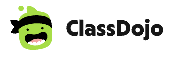 ClassDojo logo featuring a playful green cartoon character with an open mouth and black hair, next to the text 'ClassDojo' in black.