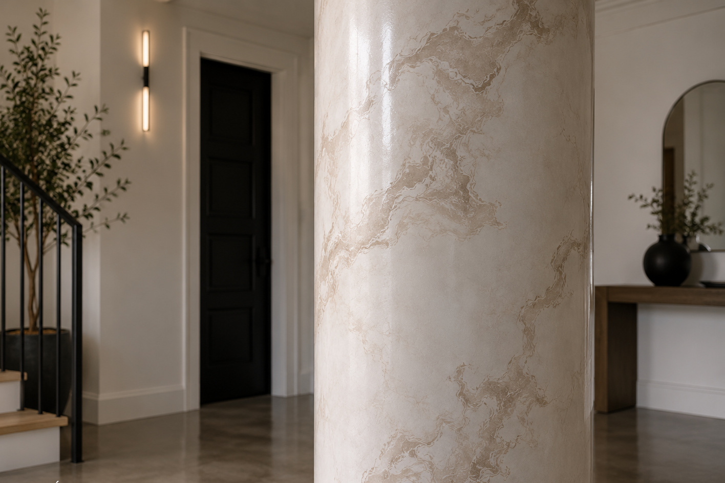 Surface en marbre beige avec textures naturelles.