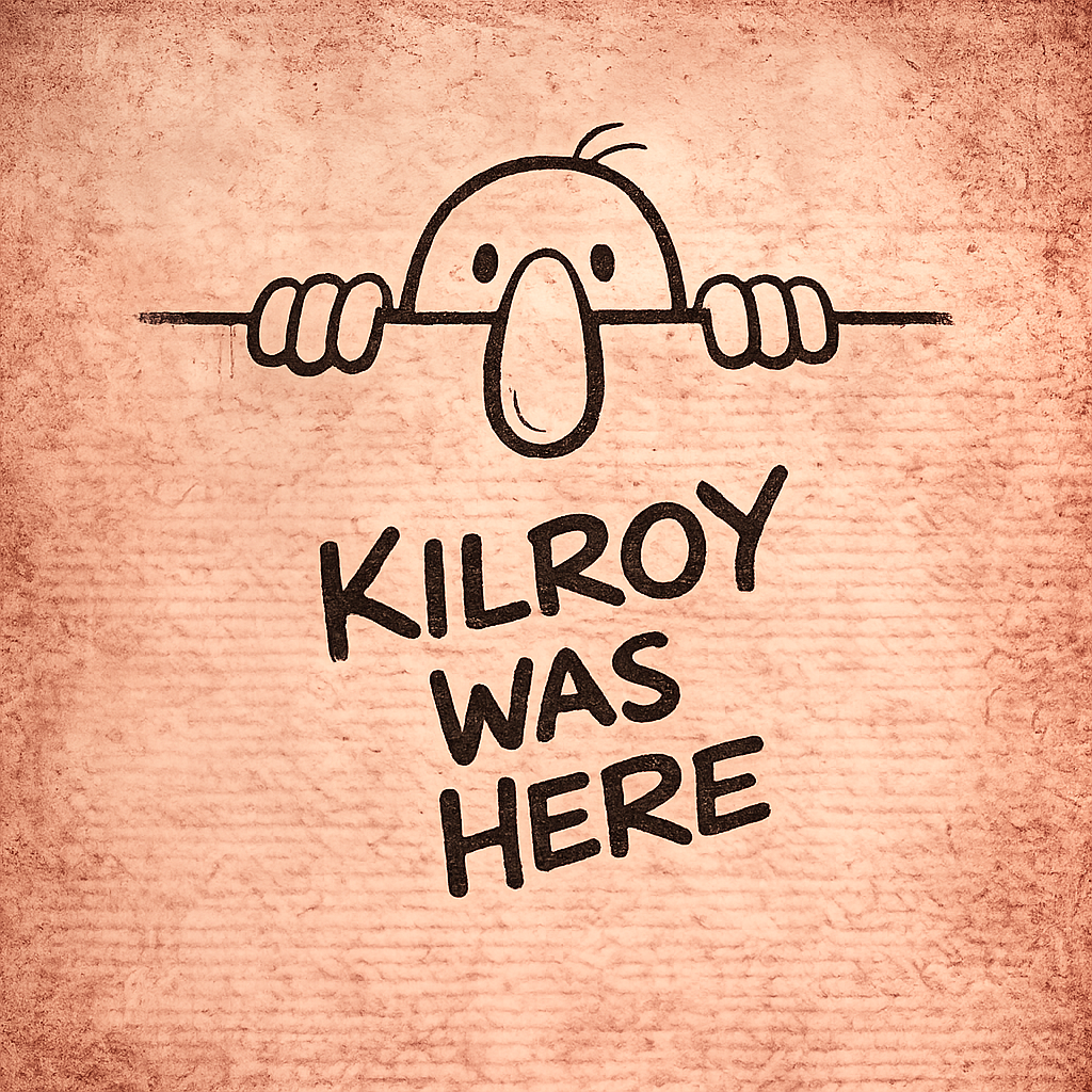 A cartoon drawing of "Kilroy was Here"