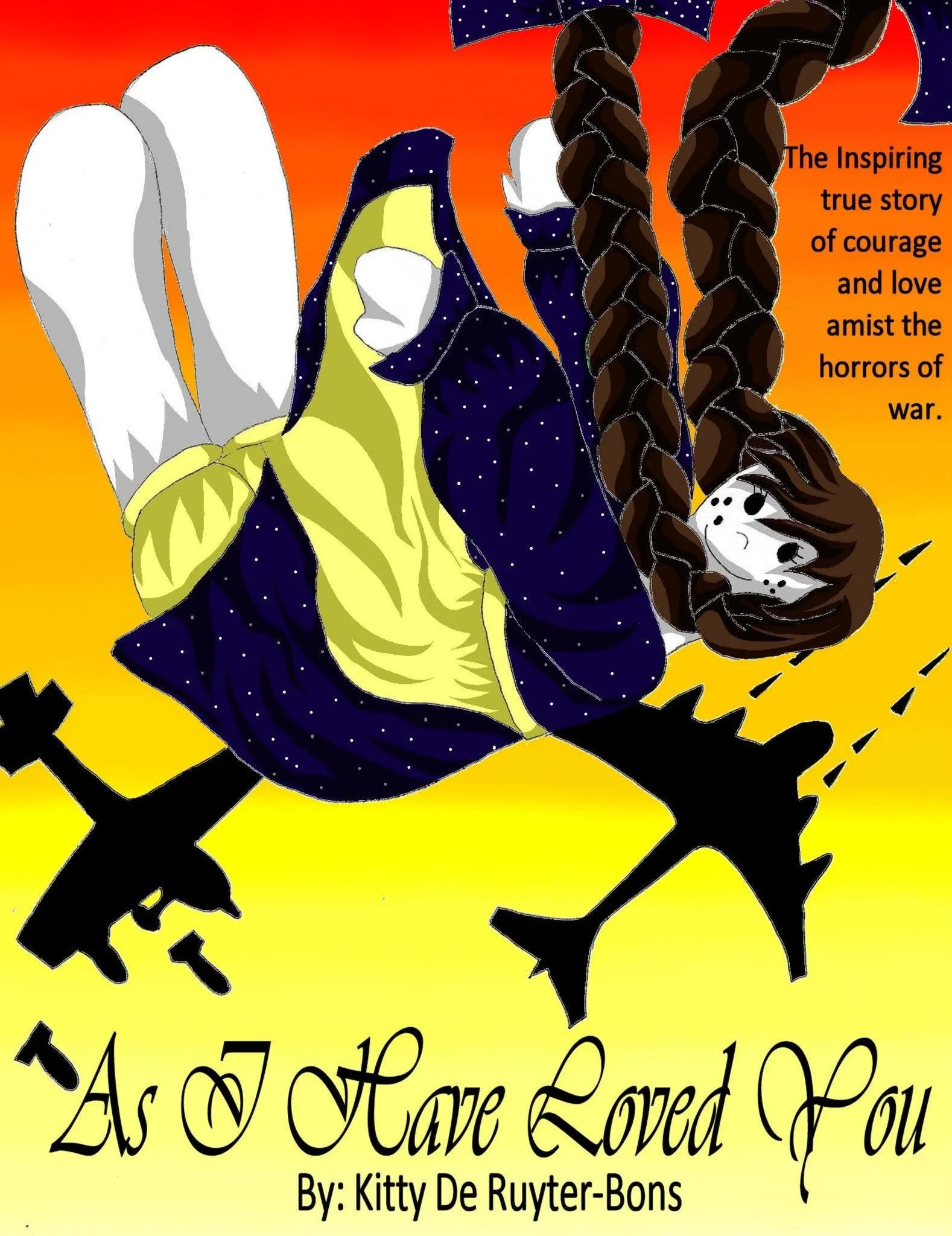 A friendship story illustrated with two girls, one with angel wings and the other with long braids, against an orange and yellow background with black daisy-like shapes and a copyright notice at the bottom.