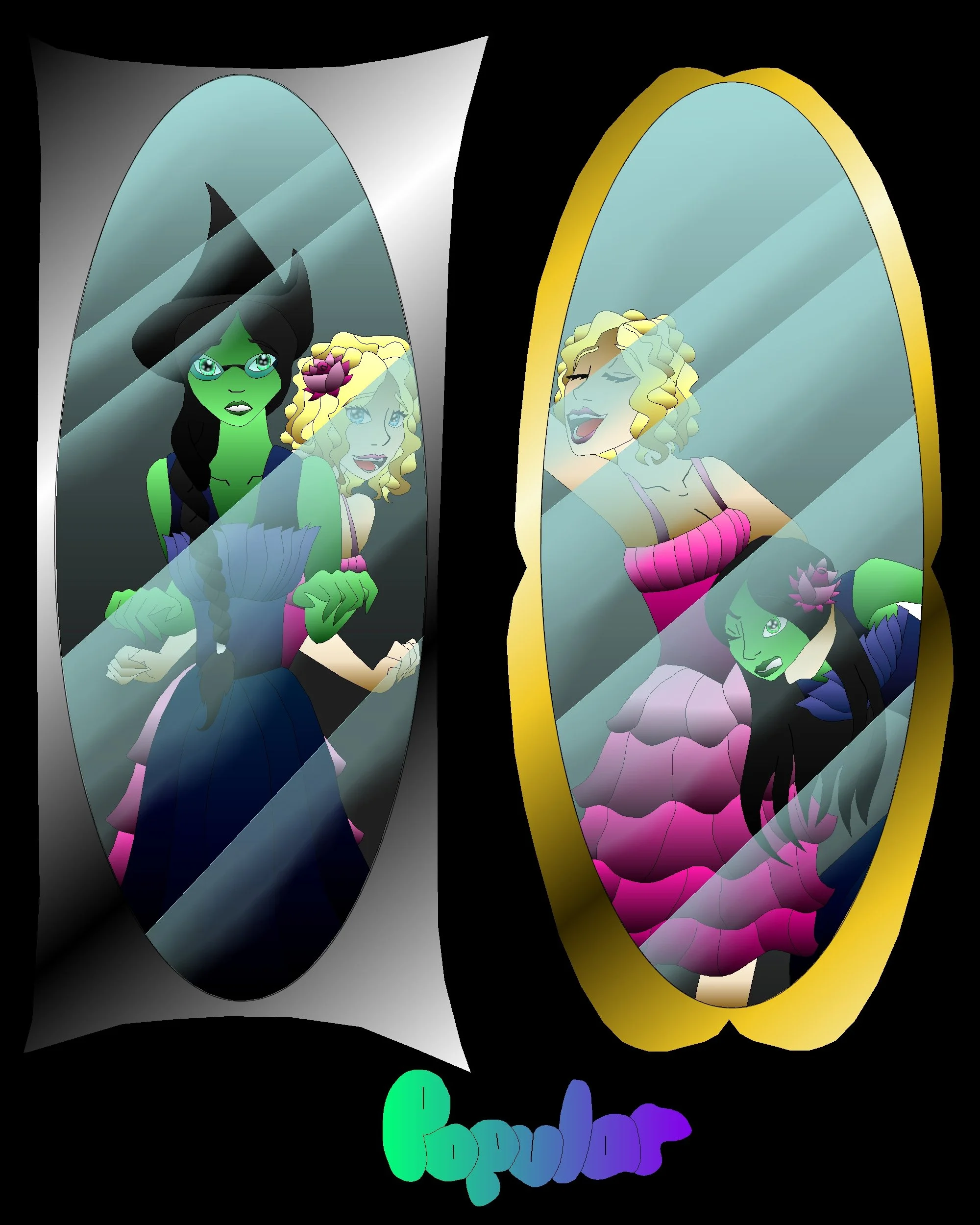 Two women looking at themselves in mirrors, with the word 'hope' written in colorful letters at the bottom.