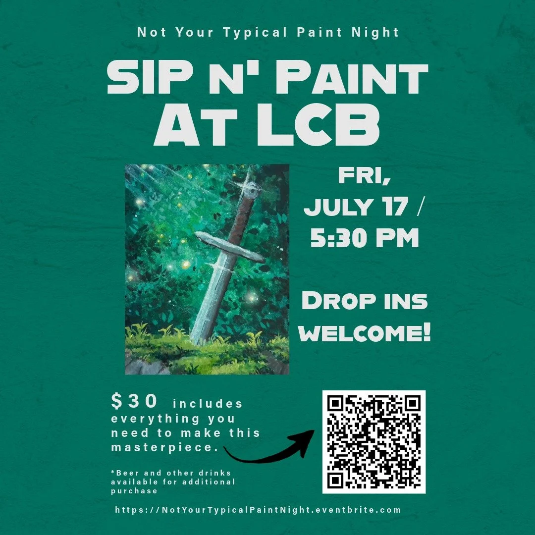 ⚔️ Not Your Typical Paint Night is coming to LCB! 🌿✨

Join us for a fantasy-inspired evening as we paint an enchanted sword glowing in a magical forest. No experience is needed&mdash;just bring your creativity and enjoy step-by-step guidance in a re