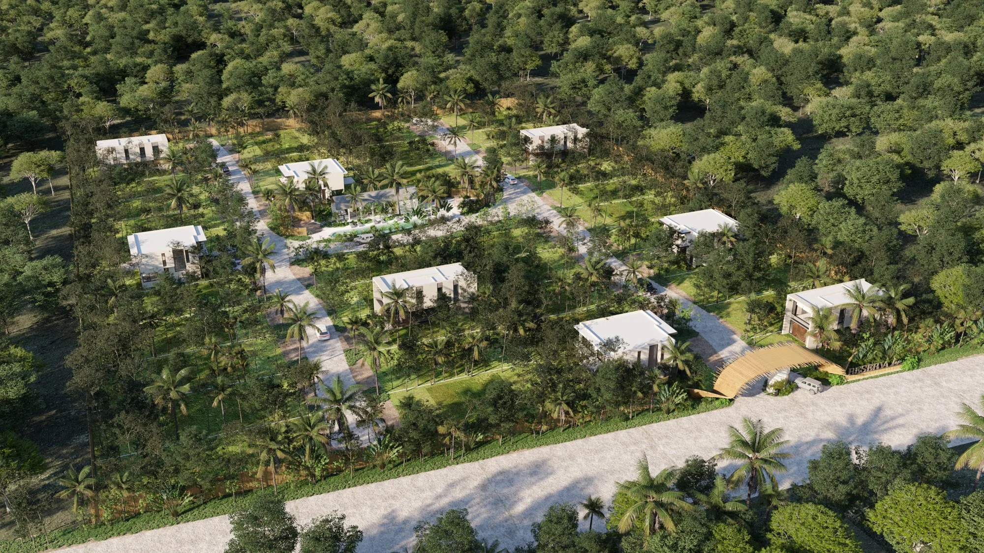 Render del proyecto Reserva Lux, 40 lotes residenciales finalizados en 2024, con un diseño elegante y funcional.