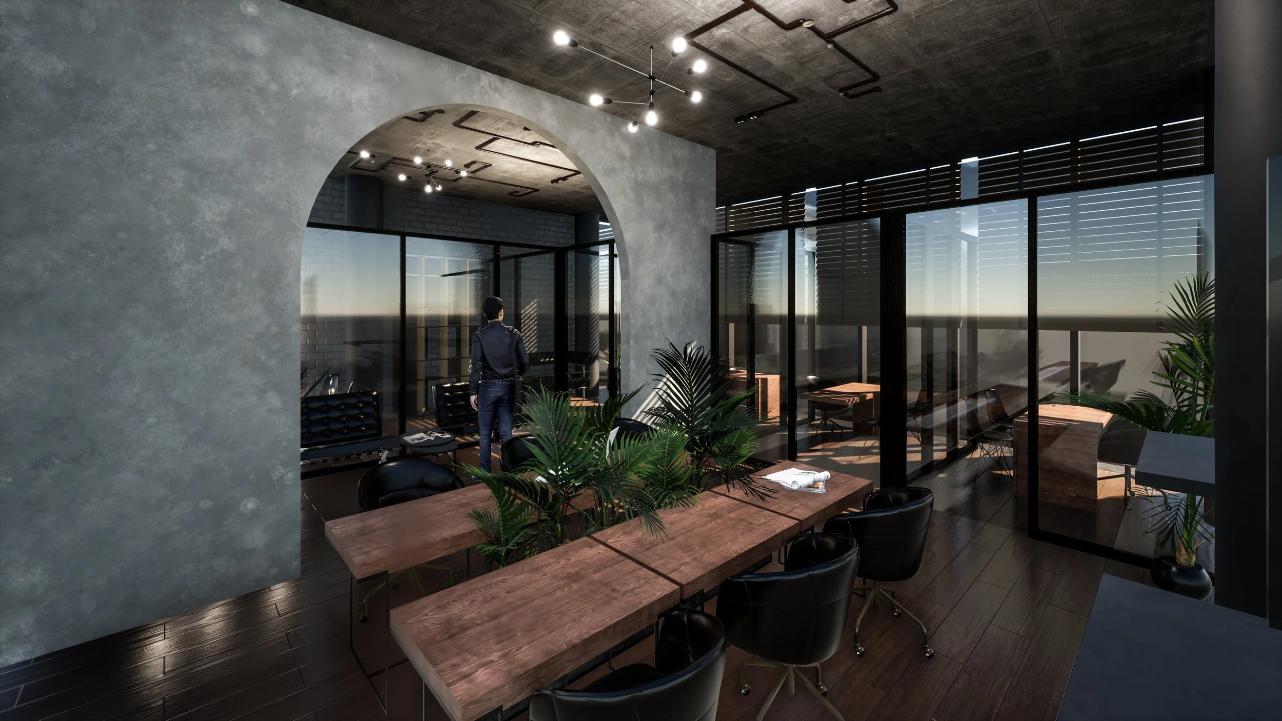 Vista de Oficinas Colibrí, espacio corporativo en la Riviera Maya, diseñado para la eficiencia y el confort.