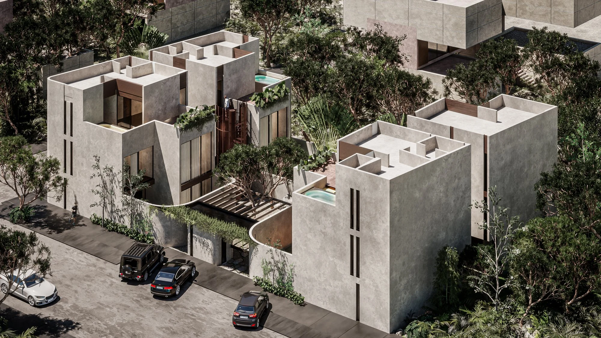 Proyecto ejecutivo de Muwan, que consta de 4 villas en un diseño contemporáneo en la Riviera Maya.