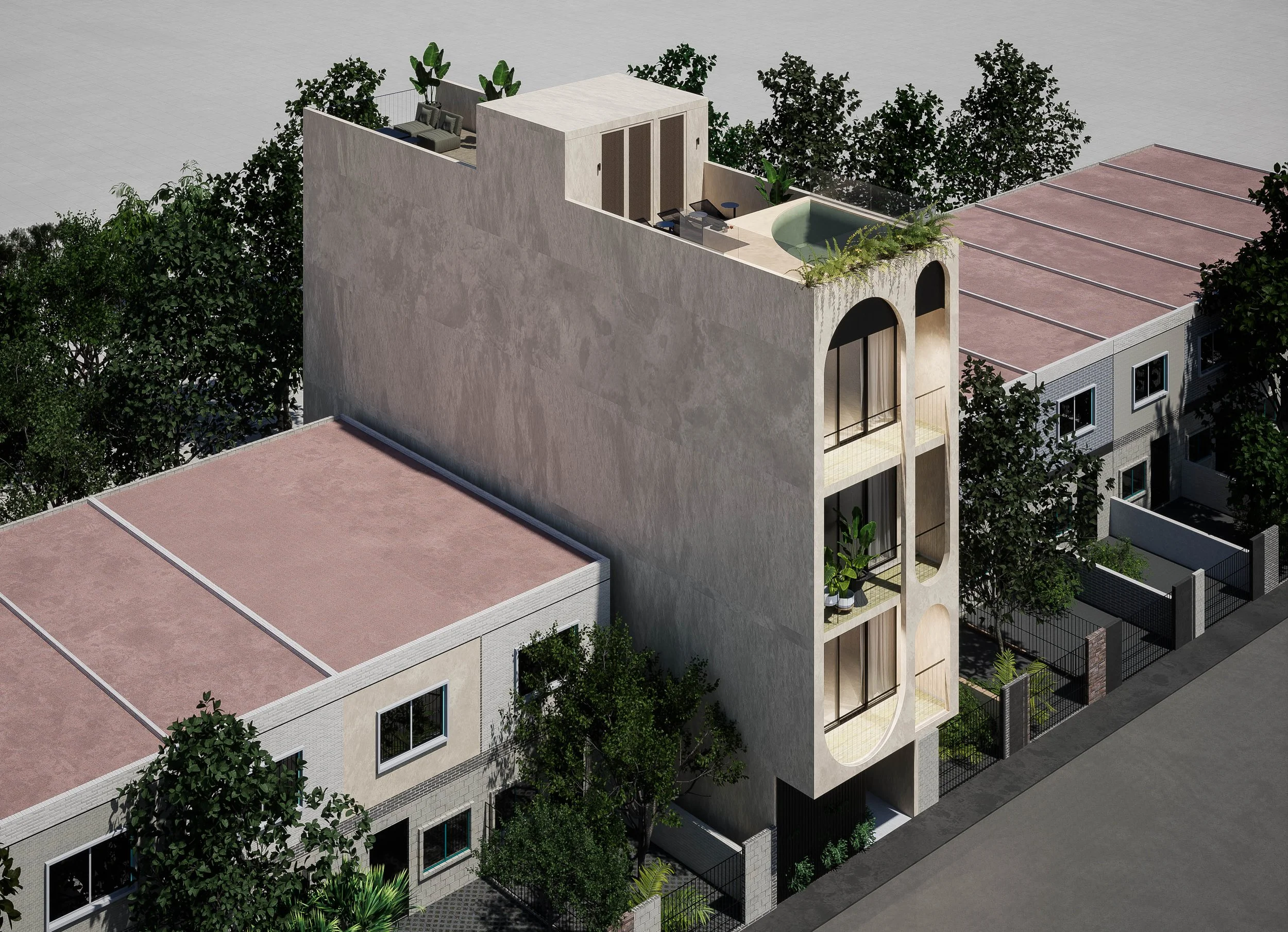 Render de Adeena, un desarrollo con 8 departamentos, centrado en diseño y conceptualización moderna.