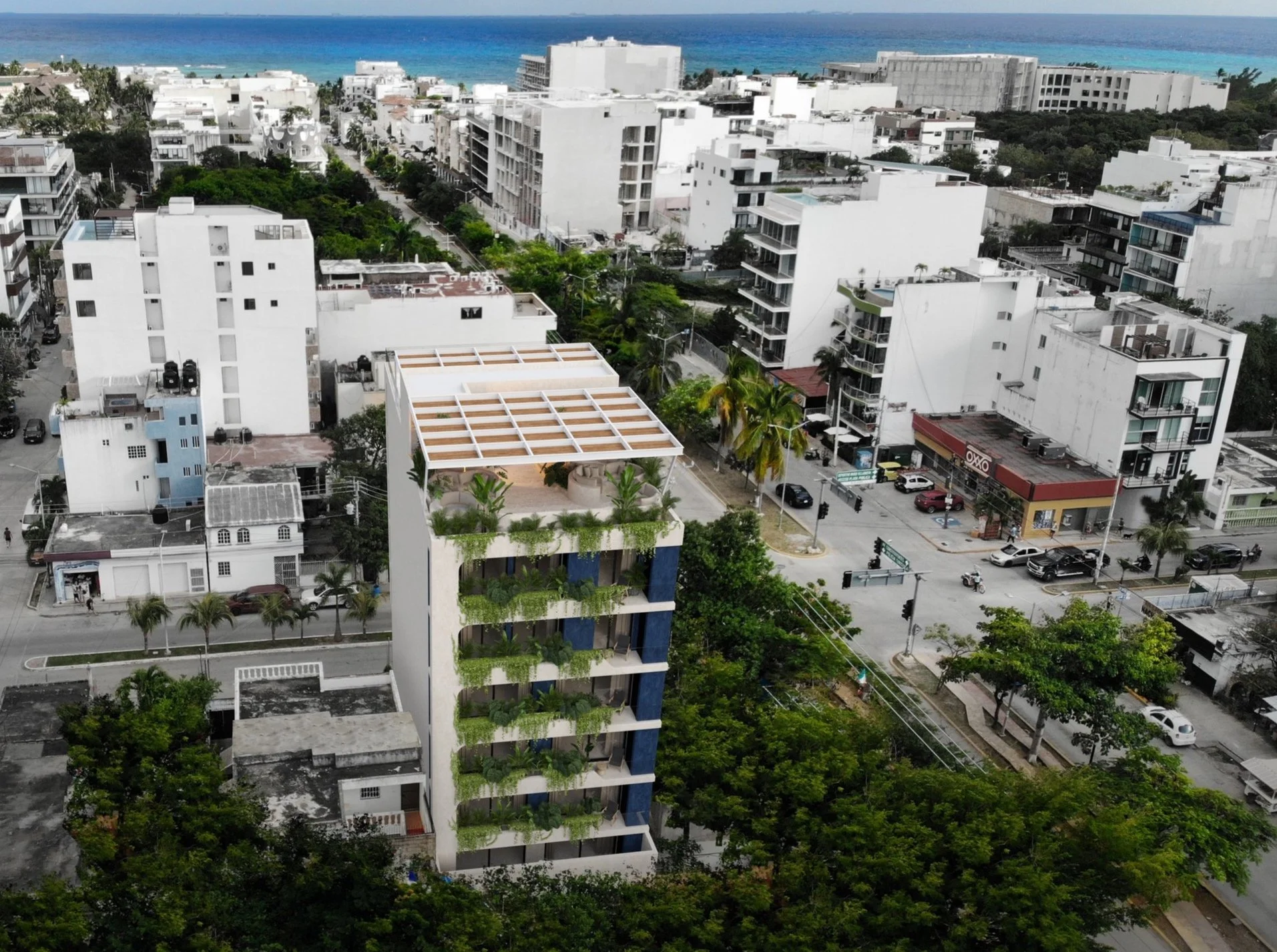 Vista de Kumarú Suites, edificio de 25 departamentos construidos en 2024 en un entorno moderno y exclusivo.