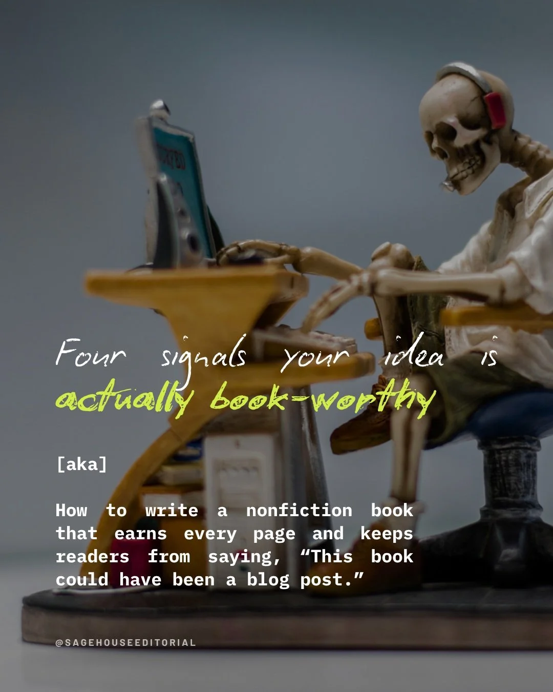 I work with nonfiction authors at every stage of the writing process from early ideation through final manuscript, and all types of publishing (self-publishing, independent presses, and traditional publishers), and one of the things I do most often i