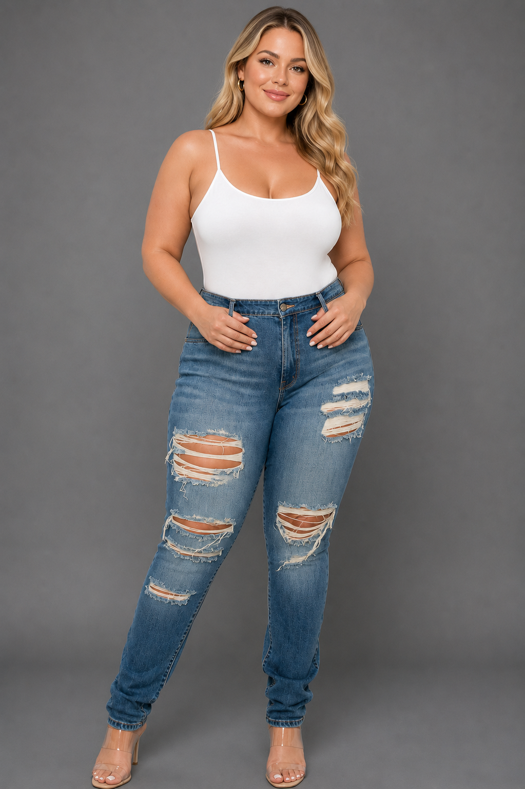 Curvy Confidence Distressed Straight-Leg Jeans