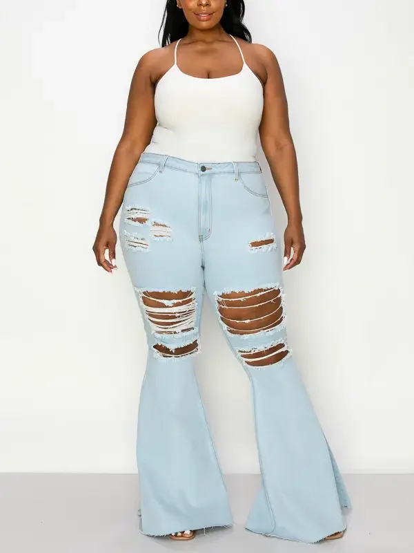 Plus Curvy Super Flare Jeans, Medium Blue