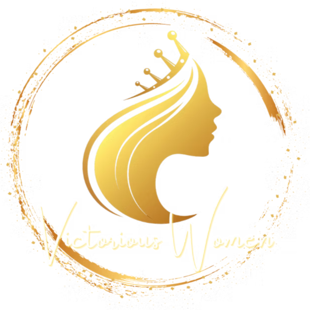 A logo featuring a stylized profile of a woman's face with flowing hair, wearing a crown, surrounded by a circular decorative border. The text "Vketuous Woman" is written below the graphic.