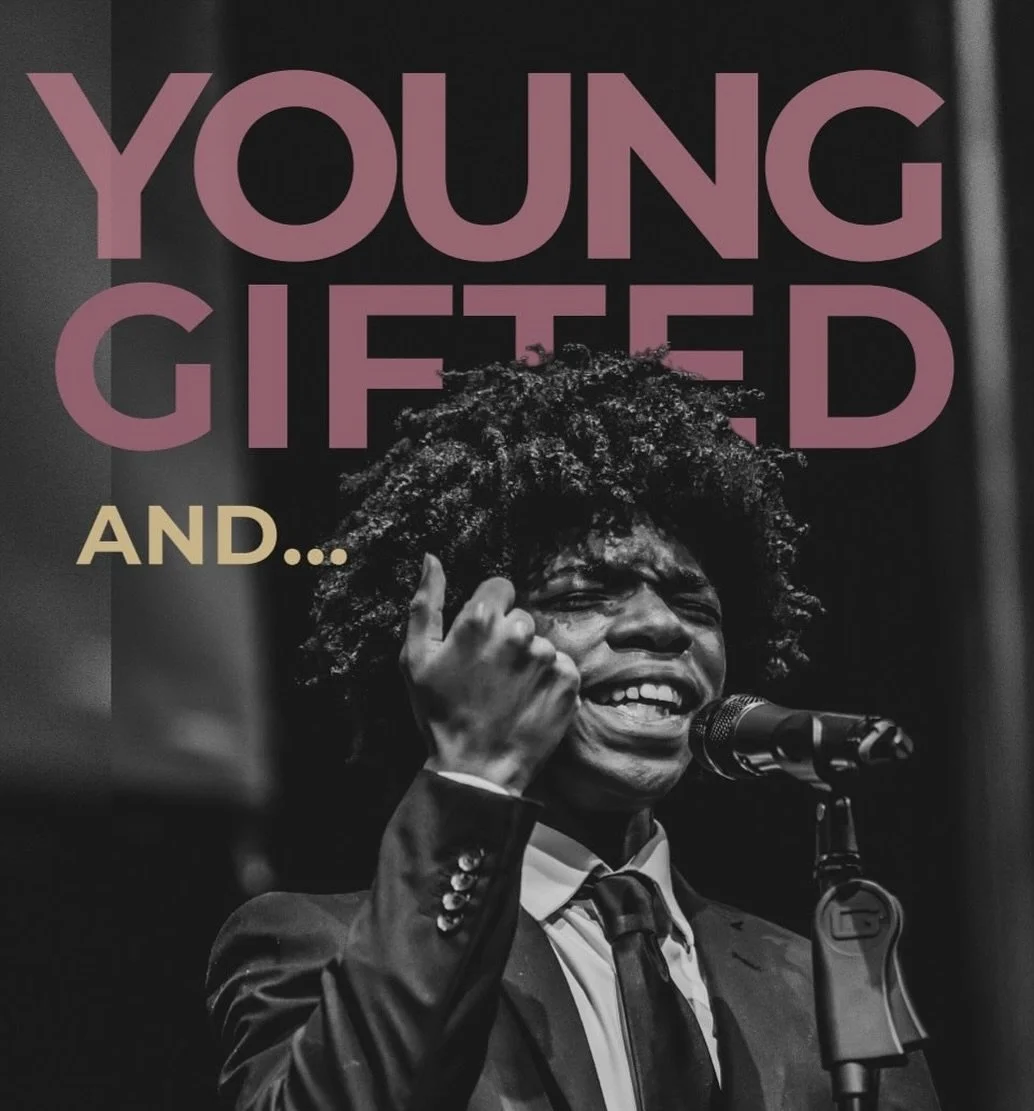 Nathanael Barlow singing into a microphone in the Young, Gifted and performance graphic