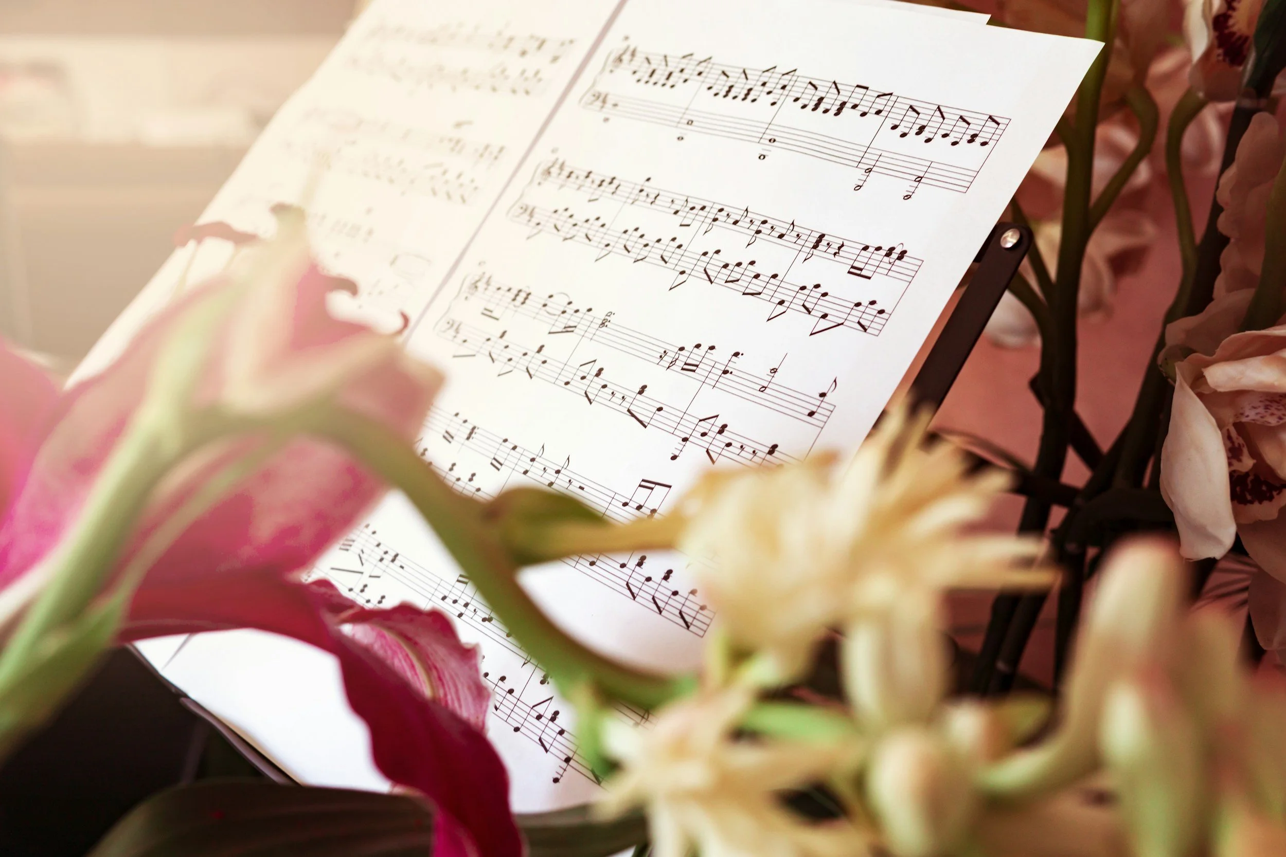 Sheet music and flowers
