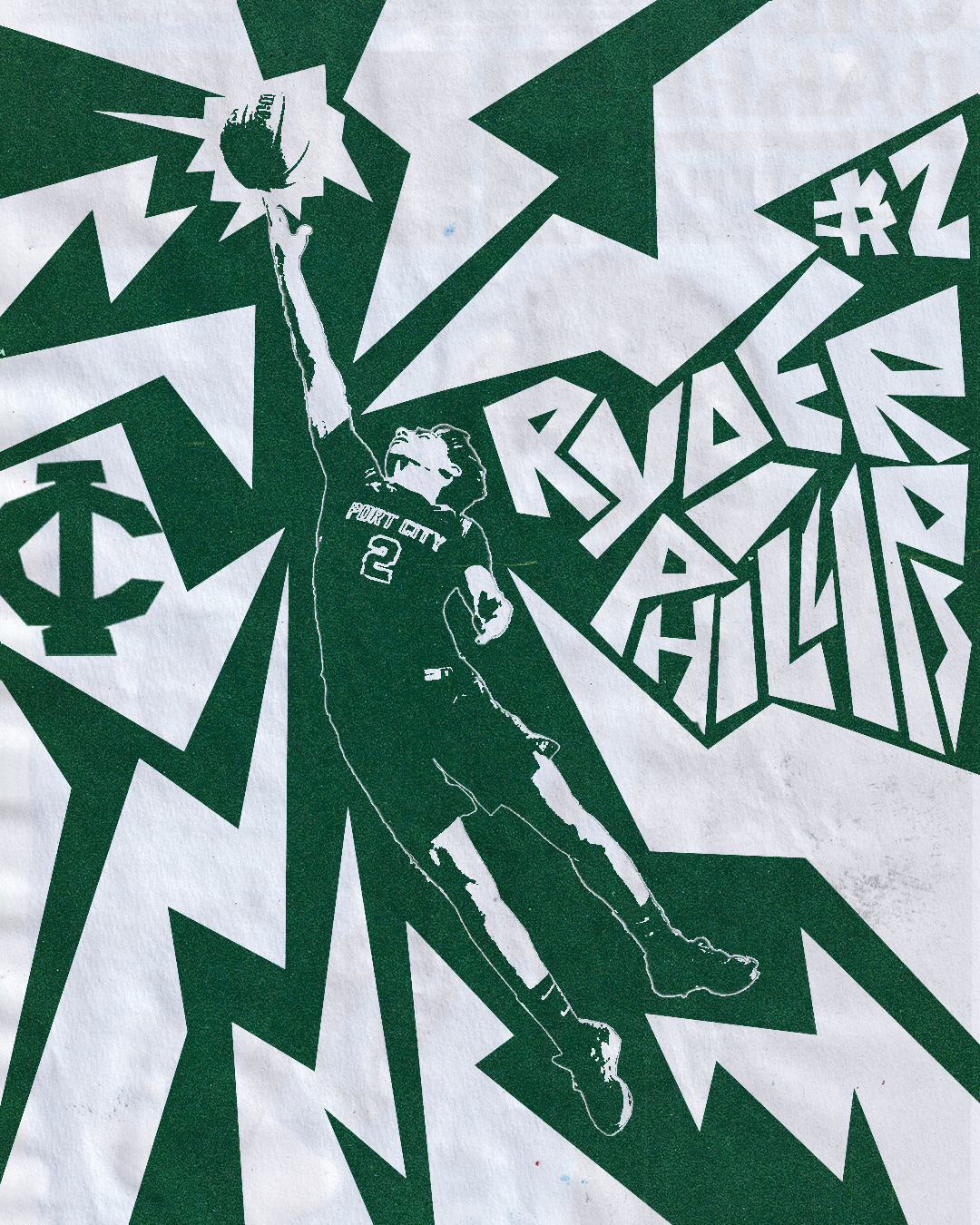 A graphic illustration of a female volleyball player in a black uniform with the number 2, jumping with her right arm extended and holding a volleyball, against a background of green and white geometric shapes with text that reads 'ROGERS CHALLENGE' 