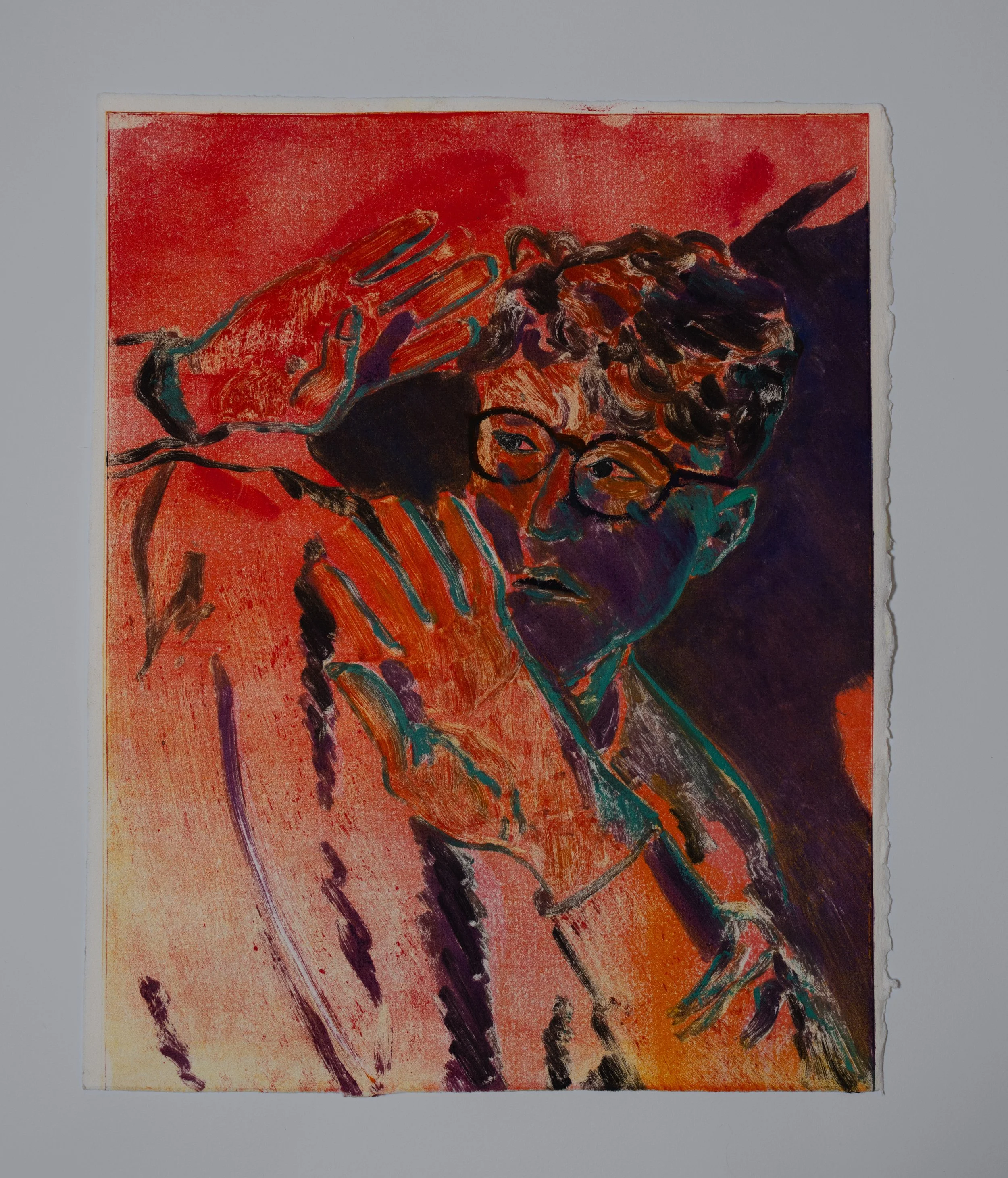 Red-handed II, 2021, monotype on paper, 11x14 in.