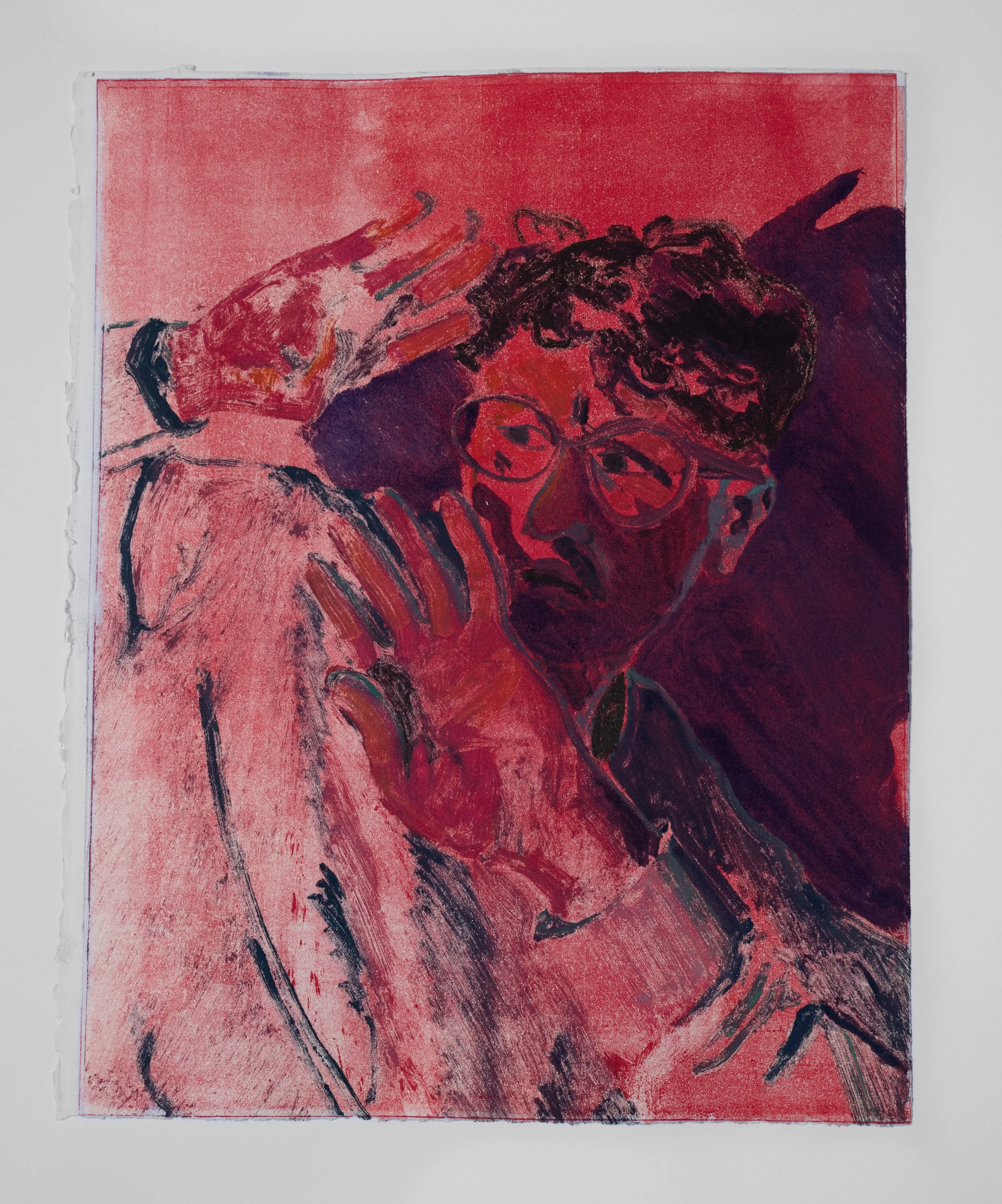 Red-handed, 2021, monotype on paper, 11x14 in.