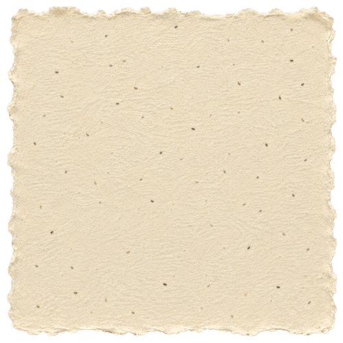 A sheet of beige, textured paper with rough, uneven edges and small, scattered black dots.