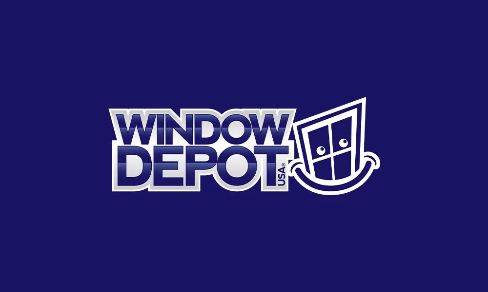 Logo of Window Depot USA with stylized window character on a dark blue background.