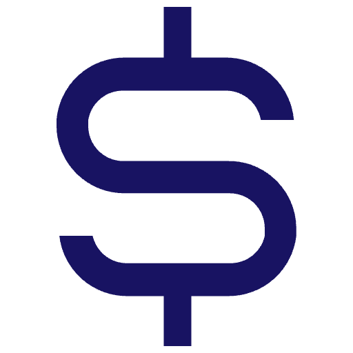 A large navy blue dollar sign on a black background.