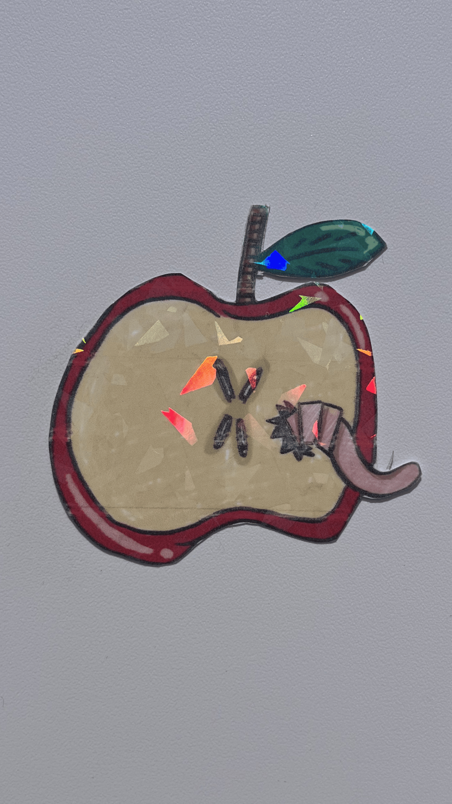 "worm in apple" holographic sticker