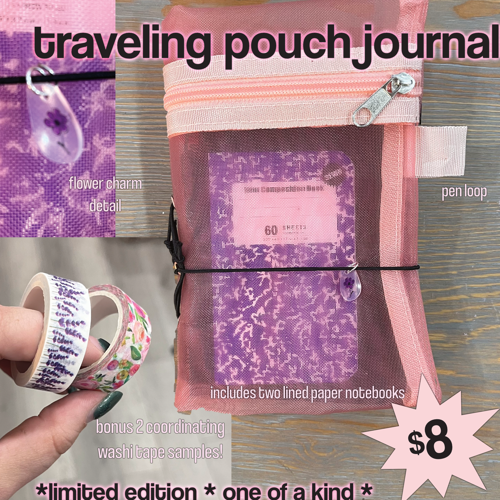 *limited edition* pink & purple a7 traveler's pouch journal