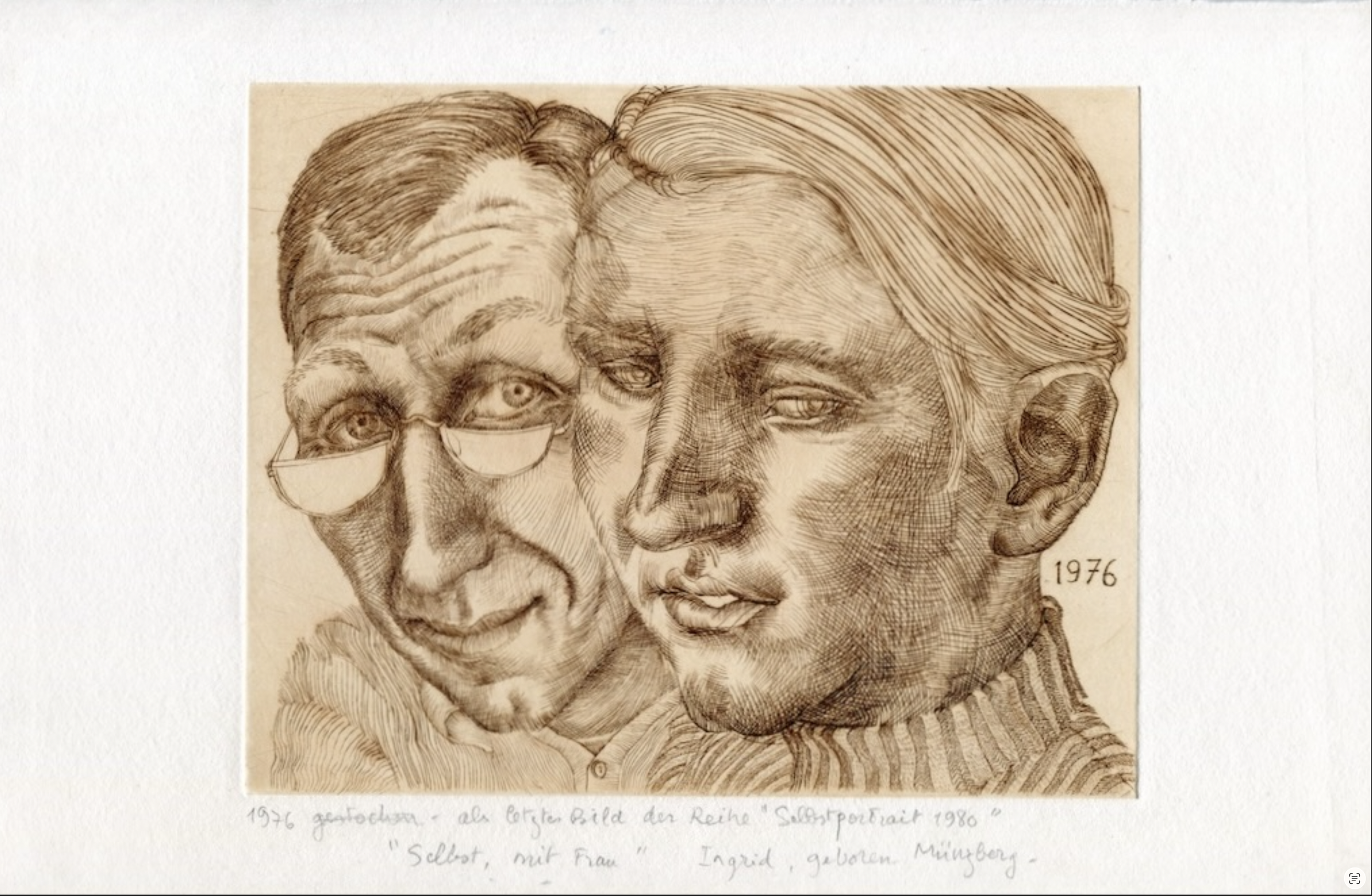 Tony Torrilhon, Selbst mit Frau, Kupferstich und frühes Selbstporträt mit seiner ersten Ehefrau Ingrid Münzberg aus seinem grafischen Werk.
