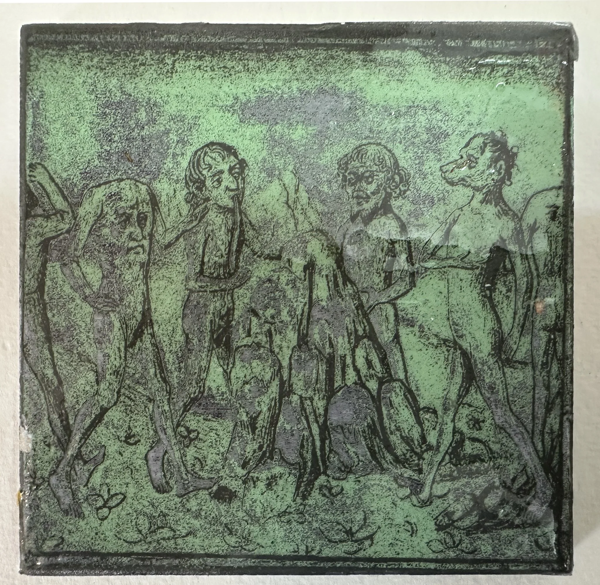 tile painted engraved finished with resin