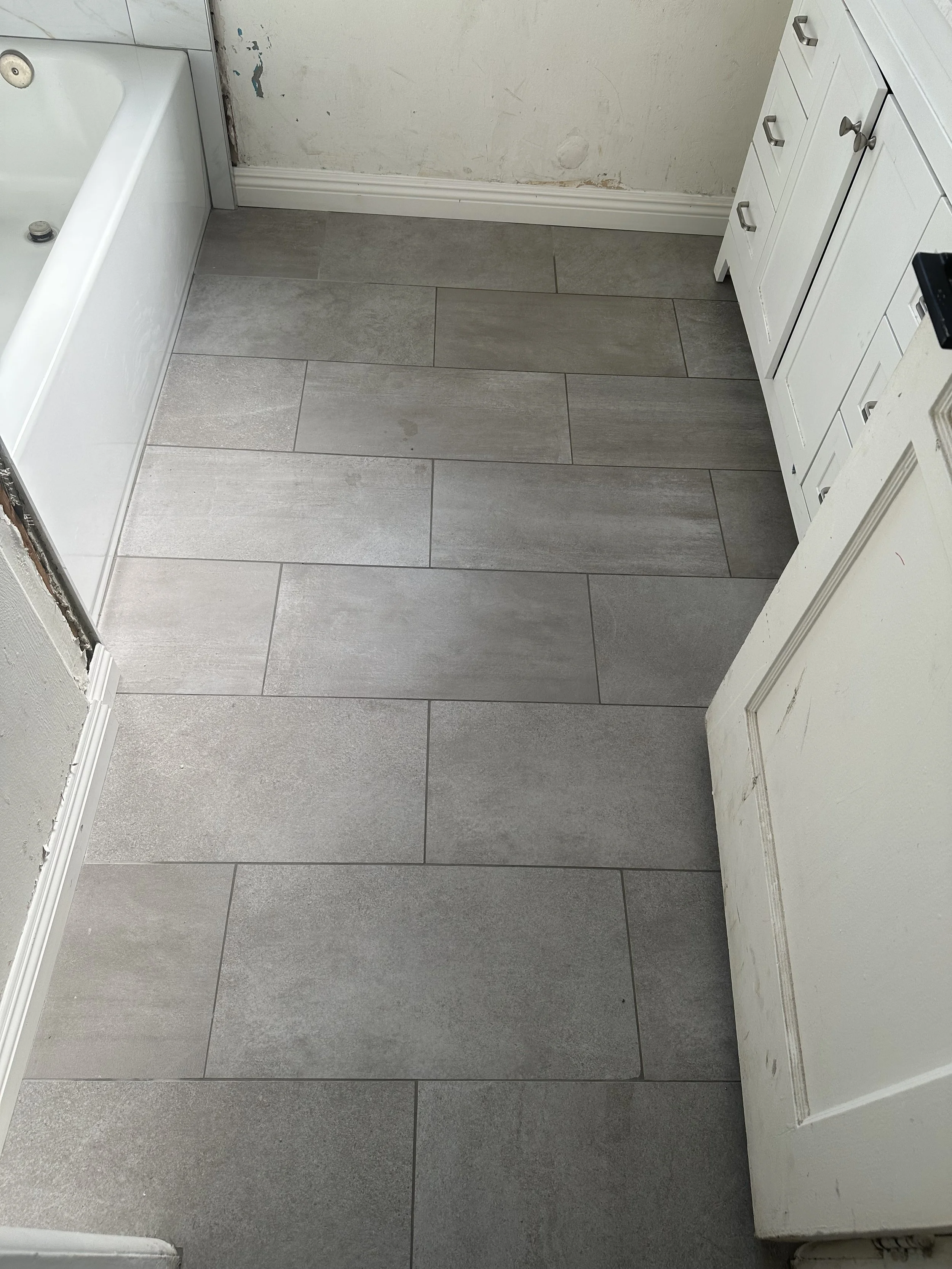Bathroom tile floor installation