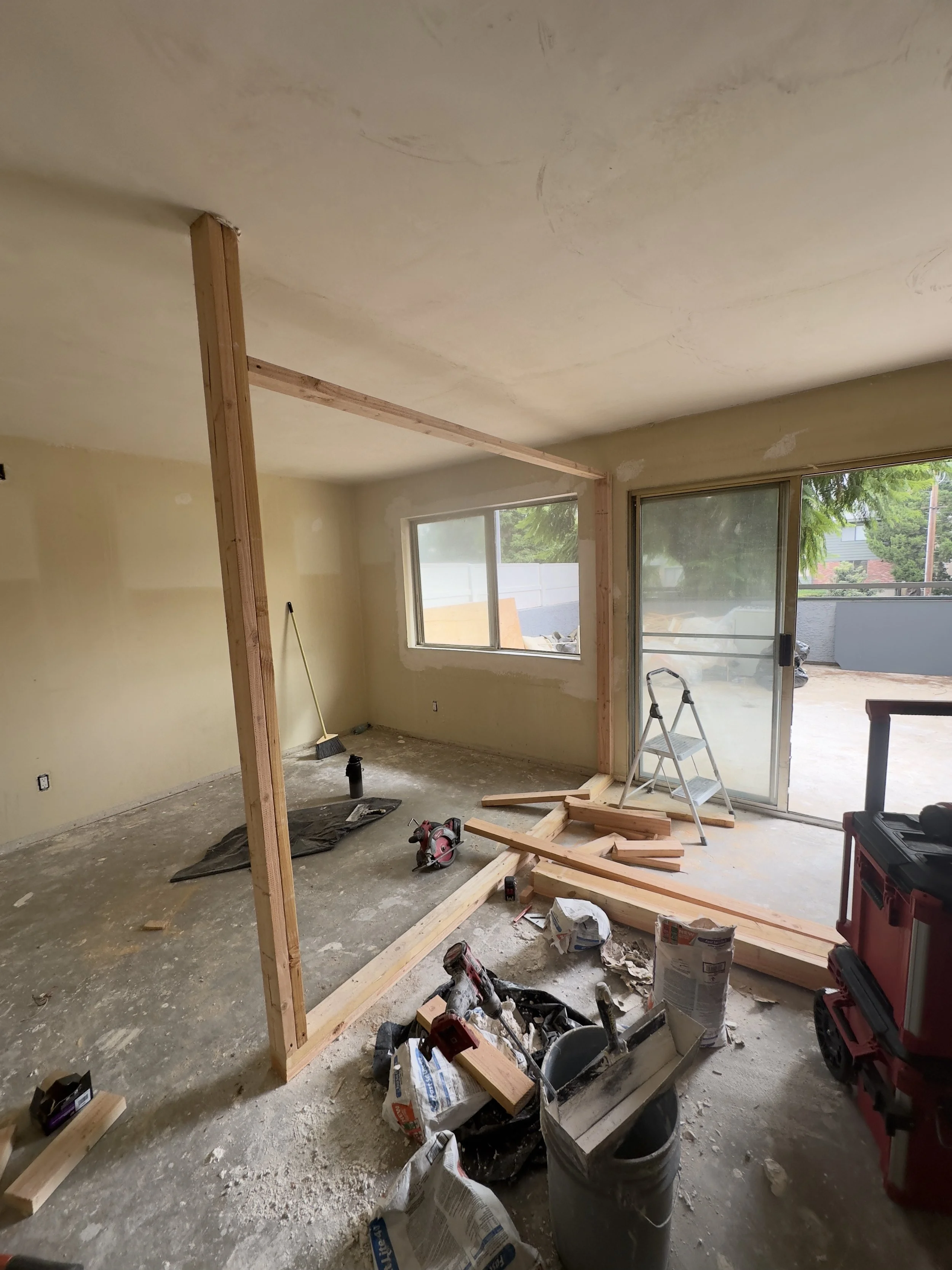 Wall framing before drywall
