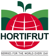 Logo of Hortifruit with a stylized red berry and green leaves, and the tagline 'Berries for the world every day'.