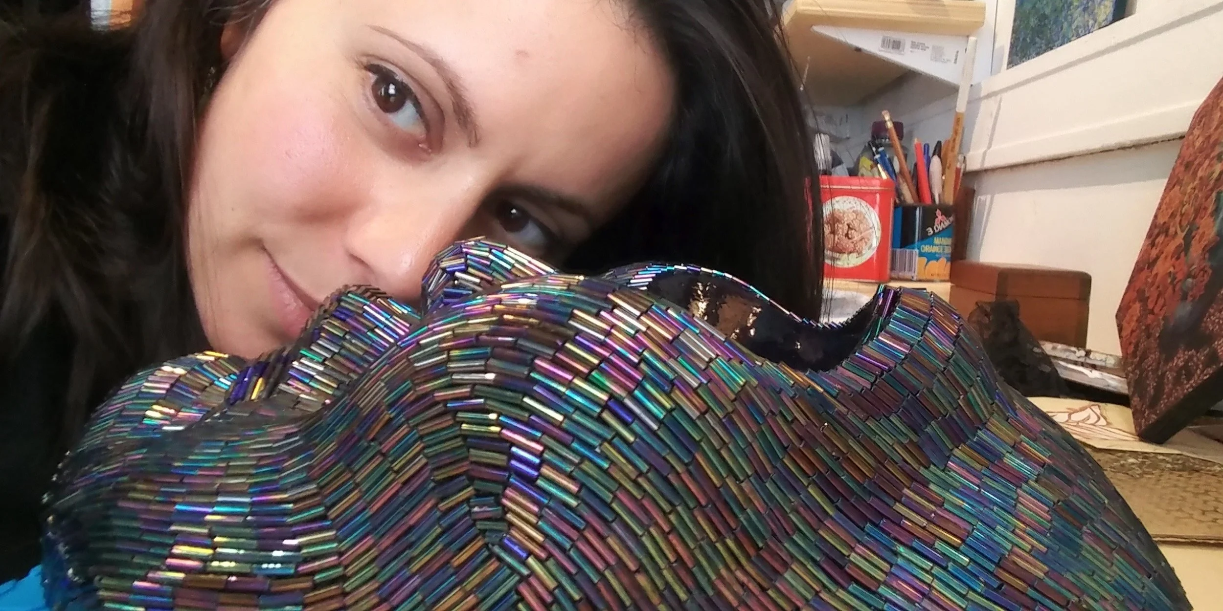 Bead pattern detail + self portrait with sculpt 2019