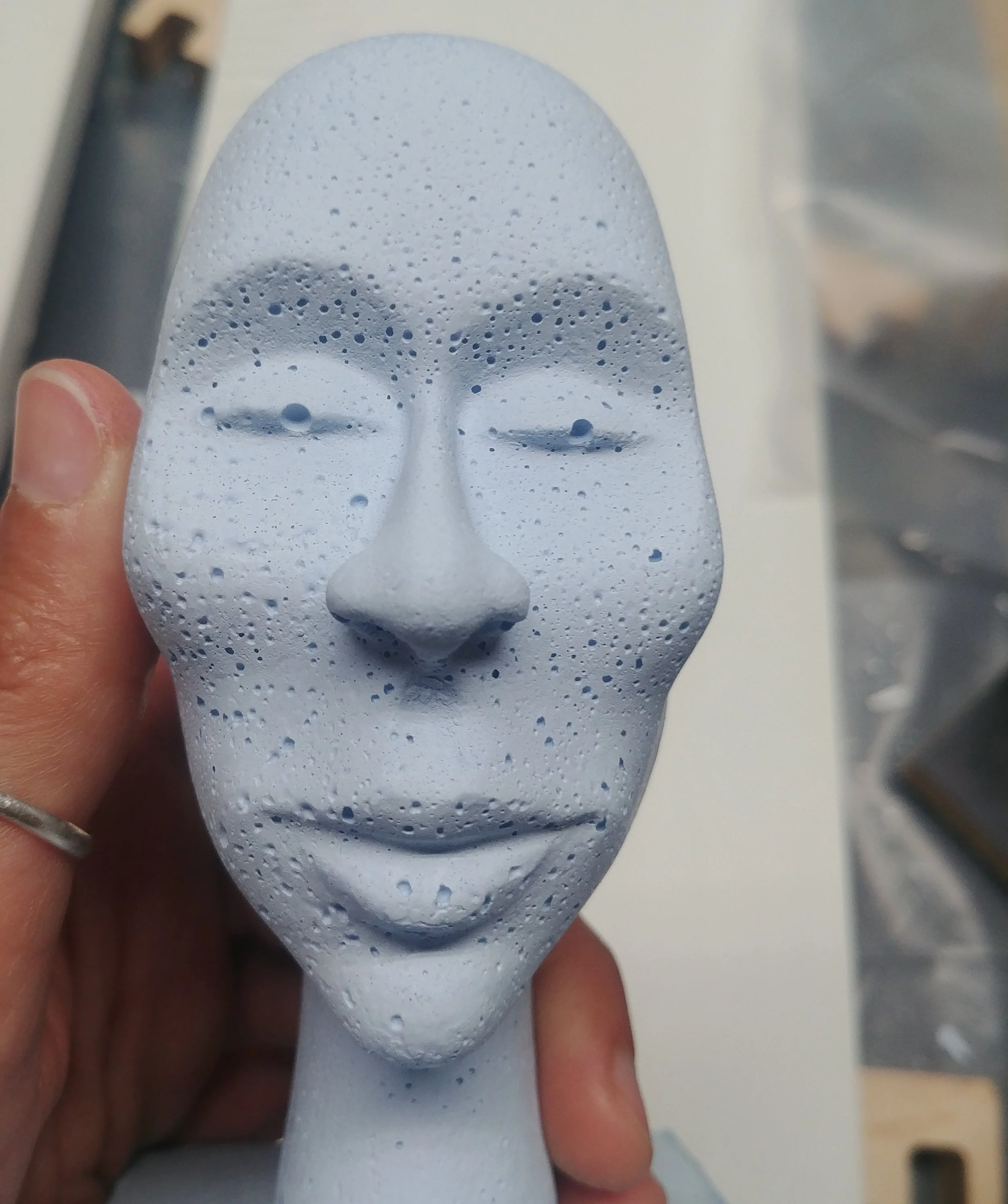 Concrete test casting from a carved foam original