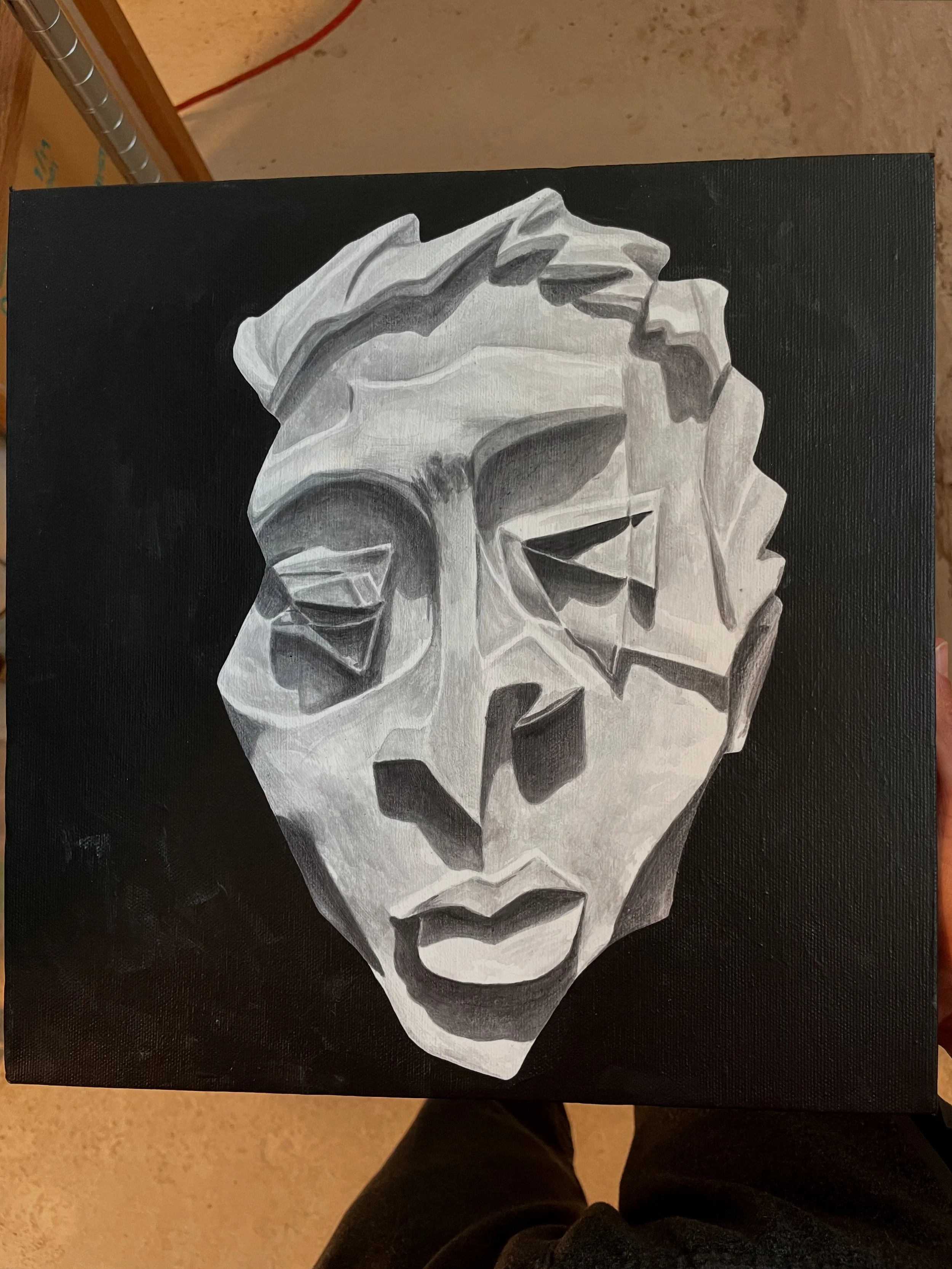 Acrylic One Liner Series 2023-2025 (painting of a sculpture based on a sketch)