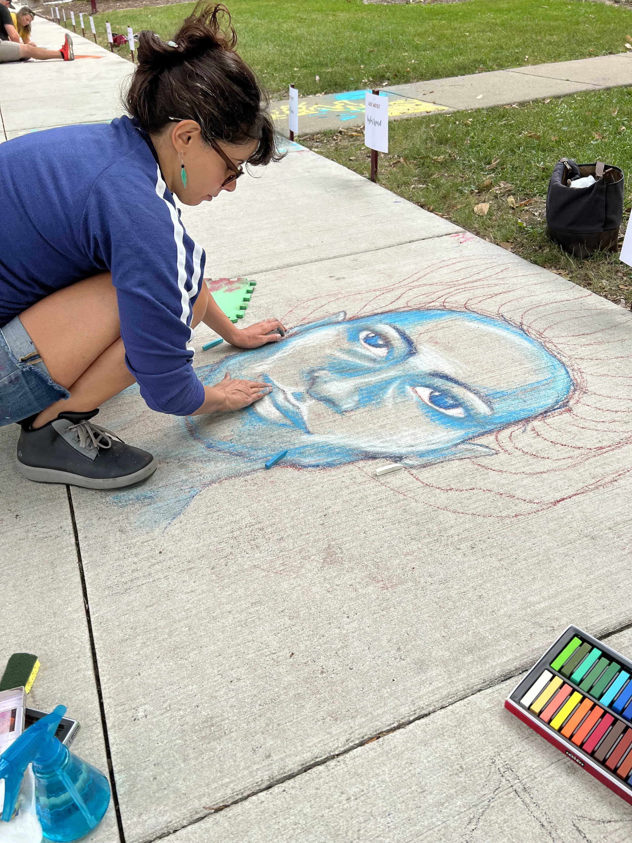 Working on a chalk square fundraiser for Sutherland Elementary in Beverly, Chicago September 2022