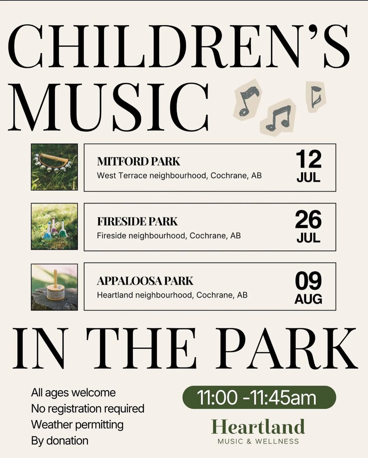 🌳Join me in the park this summer for some whimsy, silliness, and music 🎶 

Your to do list today includes:
- Save these dates on your calendar
- Send this post to a friend
- Have a wonderful day!
- Follow @heartlandmusicandwellness for updates on s
