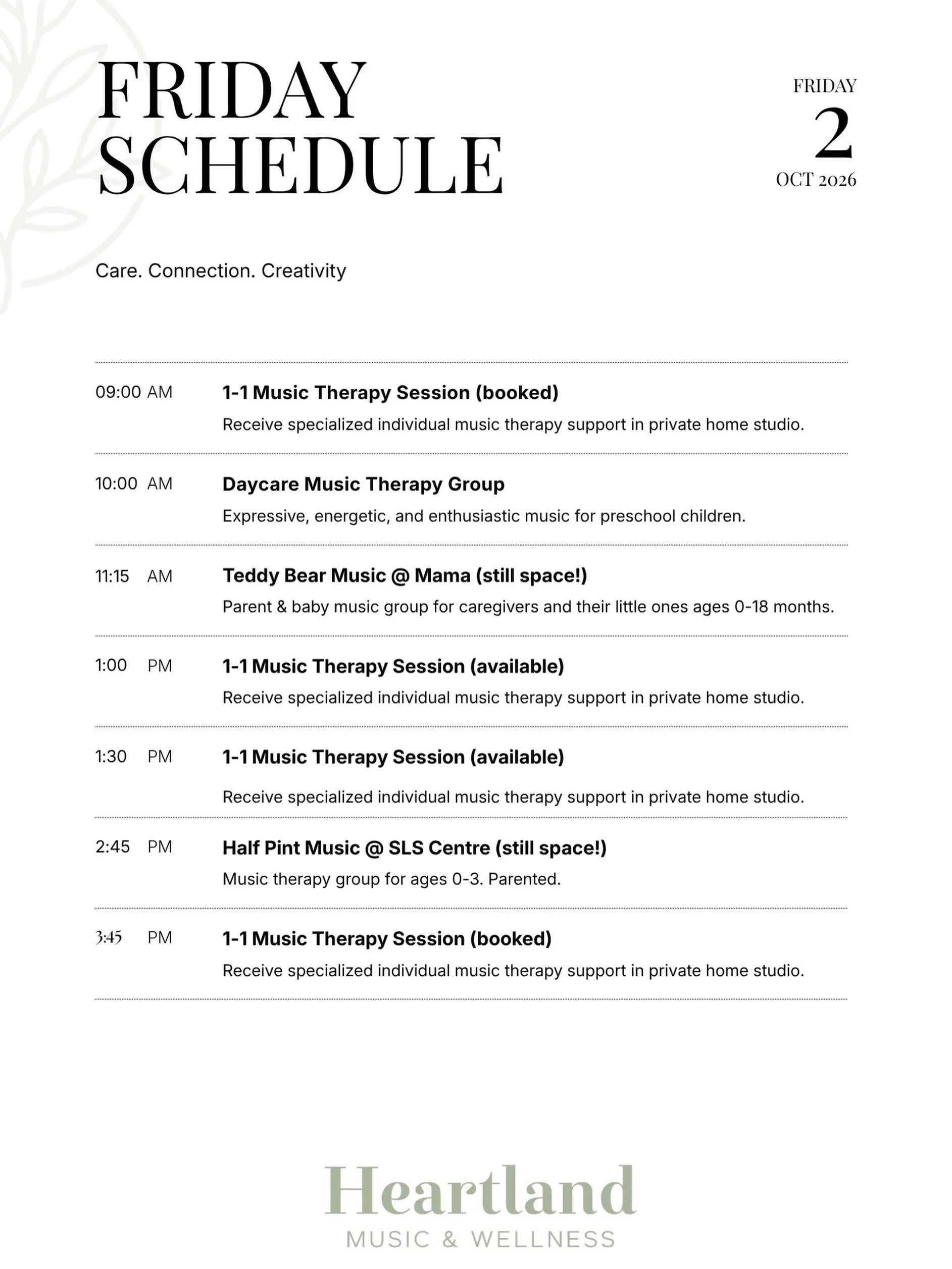 Friday, Oct. 2 is shaping up to be a full day of music, connection, and play. 🎶

There are still a few opportunities to join me this week:

✨ Teddy Bear Music @ Mama &mdash; space still available 
✨ Half Pint Music @ SLS Centre &mdash; space still a