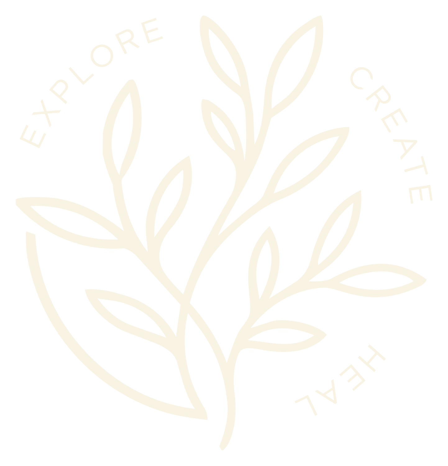 Light-colored logo featuring a stylized plant with multiple leaves, encircled by the words "EXPLORATION,
