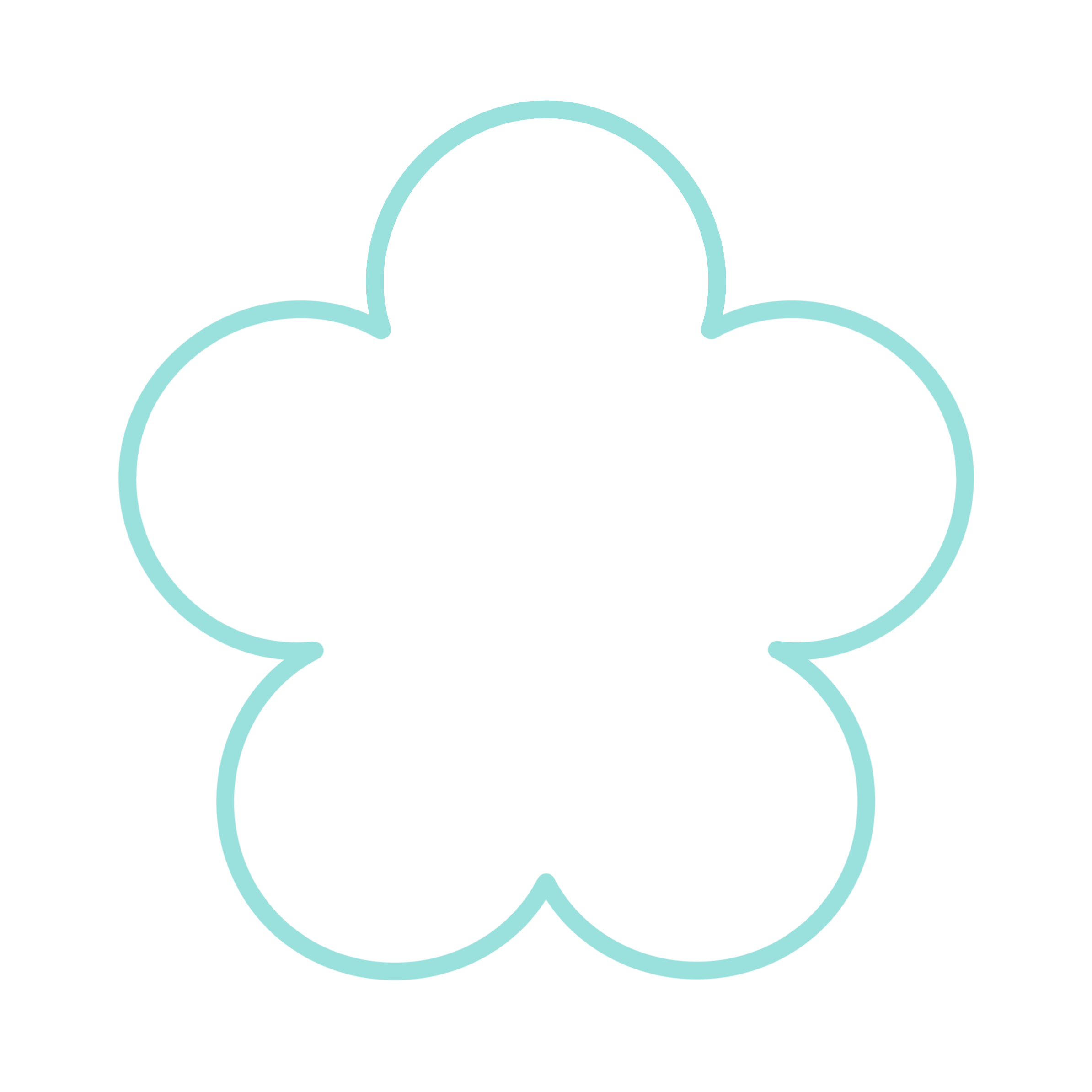 Outline of three echo-shaped speech bubbles, two on the bottom and one on top, on a black background.