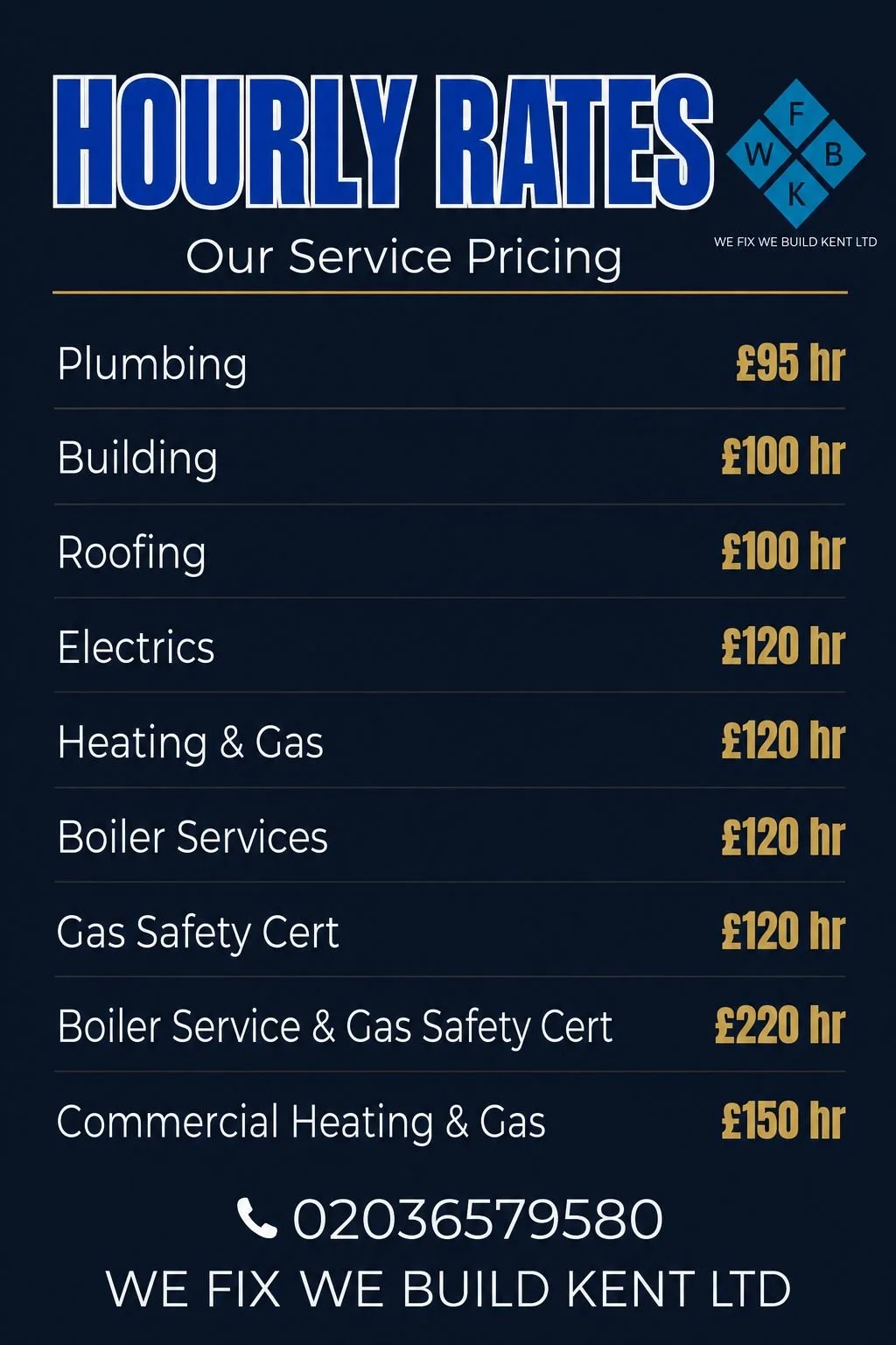 Transparent Hourly Rates from We Fix We Build Kent Ltd