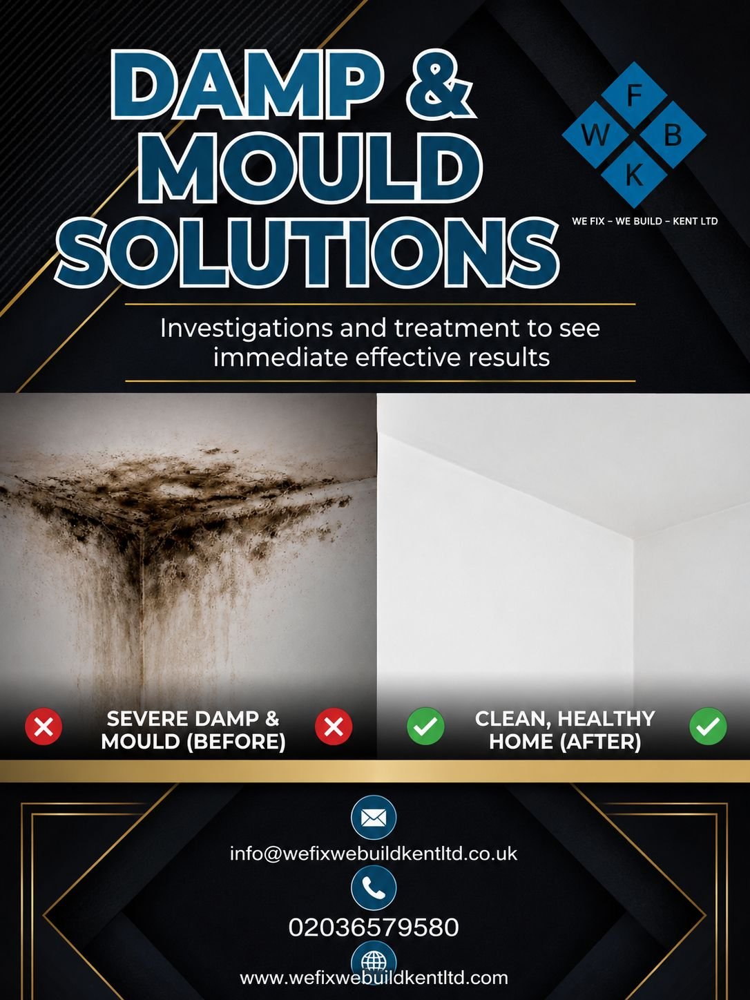 Damp Surveys & Inspections
✓ Rising Damp Treatment
✓ Penetrating Damp Repairs
✓ Condensation Control Solutions
✓ Black Mould Removal
✓ Basement Waterproofing
✓ Damp Proof Course (DPC) Installation
✓ Ventilation Improvements
✓ Property Maintenance & R