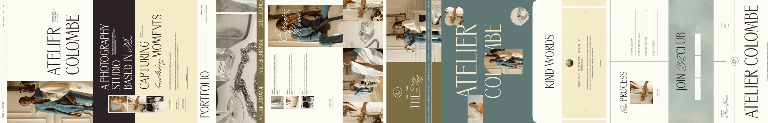 Horizontal view of the near entirety of the Atelier Colombe webpage.