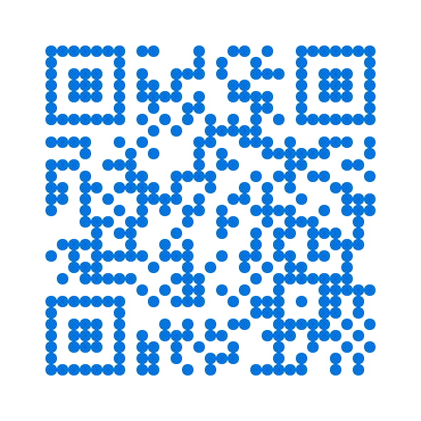 A blue QR code composed of small dots.