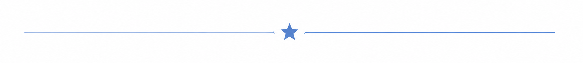 A blue star in the center with a horizontal blue line extending on each side in a decorative style.