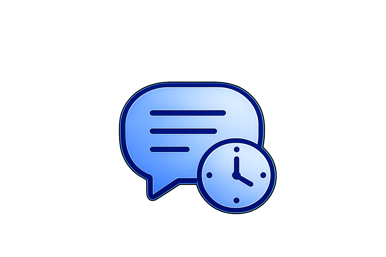 Blue chat bubble icon with a clock in the lower right corner.