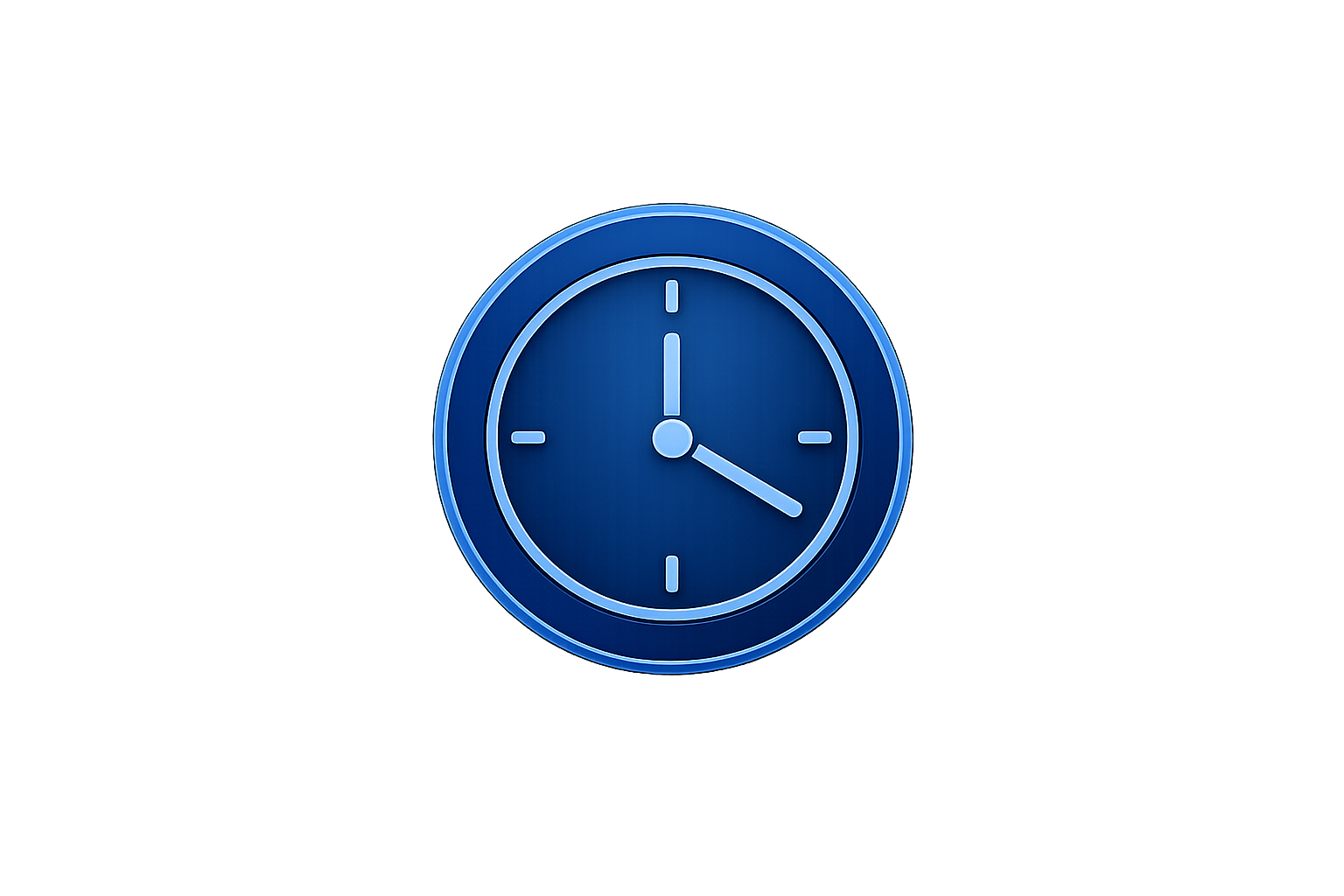 Blue illuminated clock showing 3:00, with a black background.